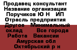 Продавец-консультант › Название организации ­ Поручиков Ю.Н., ИП › Отрасль предприятия ­ Другое › Минимальный оклад ­ 1 - Все города Работа » Вакансии   . Амурская обл.,Октябрьский р-н